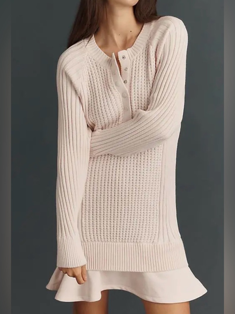 Anthropology Pink Waffle-Knit Mini Dress, Size XXS